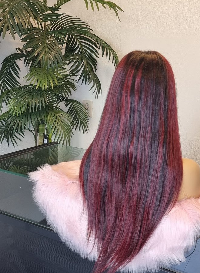 Crimson Espresso - Closure Wig Natural Straight 20" - Colored Raw Vietnamese Hair