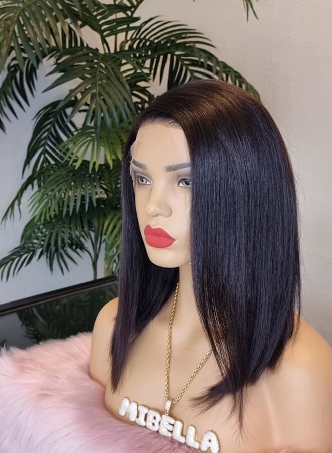 Blueberry Brown	- Frontal Wig Natural Straight 12" - Raw Indian Hair