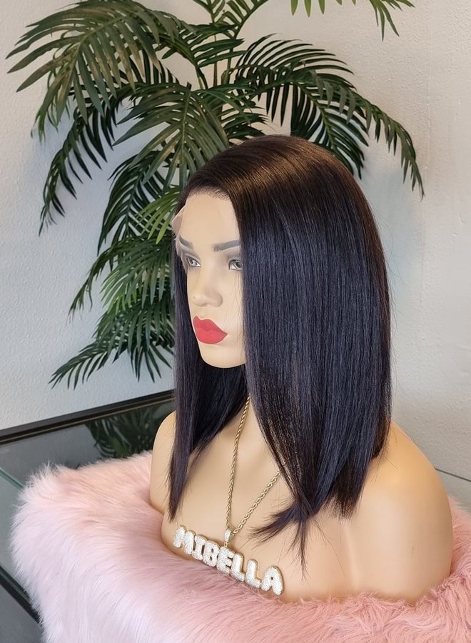 Blueberry Brown	- Frontal Wig Natural Straight 12" - Raw Indian Hair