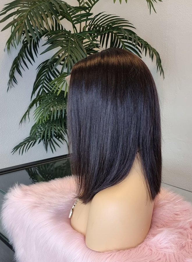 Blueberry Brown	- Frontal Wig Natural Straight 12" - Raw Indian Hair