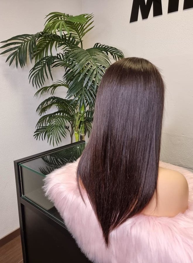 Dark Stormy - Closure Wig Natural Straight 16" - Raw Indian Hair - Pony Bangs