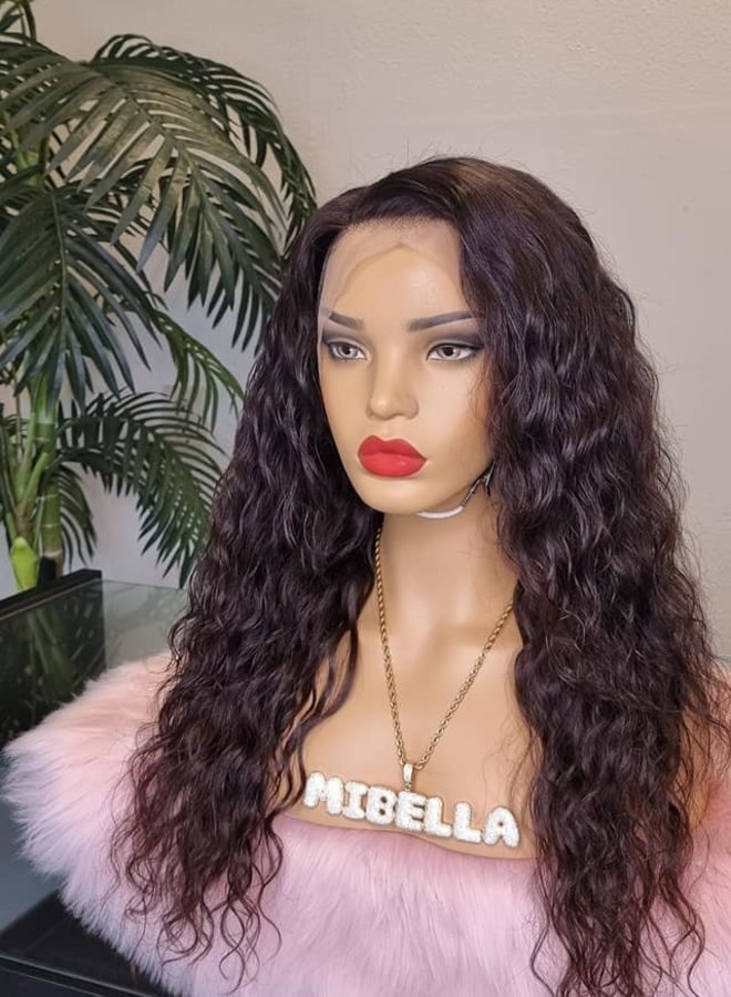 Black Cherry - Frontal Wig Loose Curly 18"  - Steamed Raw Indian Hair