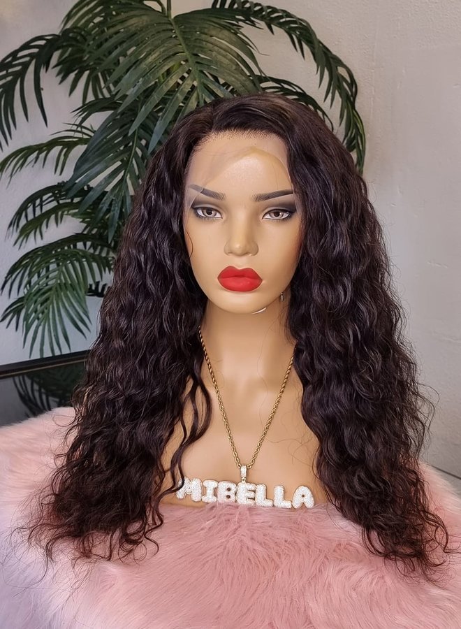 Black Cherry - Frontal Wig Loose Curly 18"  - Steamed Raw Indian Hair