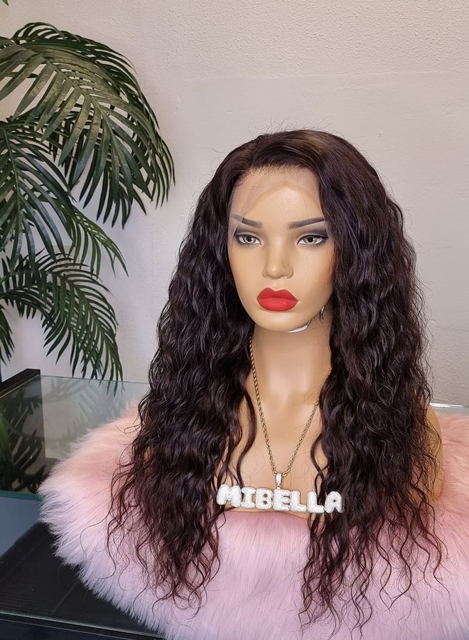 Black Cherry - Frontal Wig Loose Curly 18"  - Steamed Raw Indian Hair