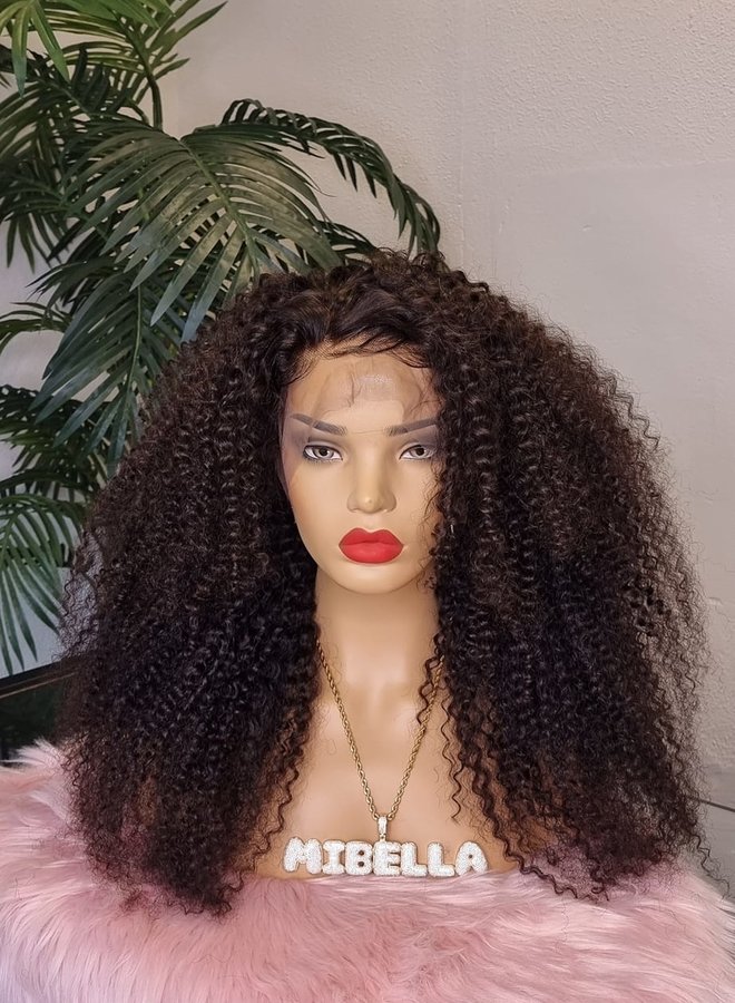 Espresso Elegance - Frontal Wig 20" Kinky Curly - Steamed Raw Indian Hair