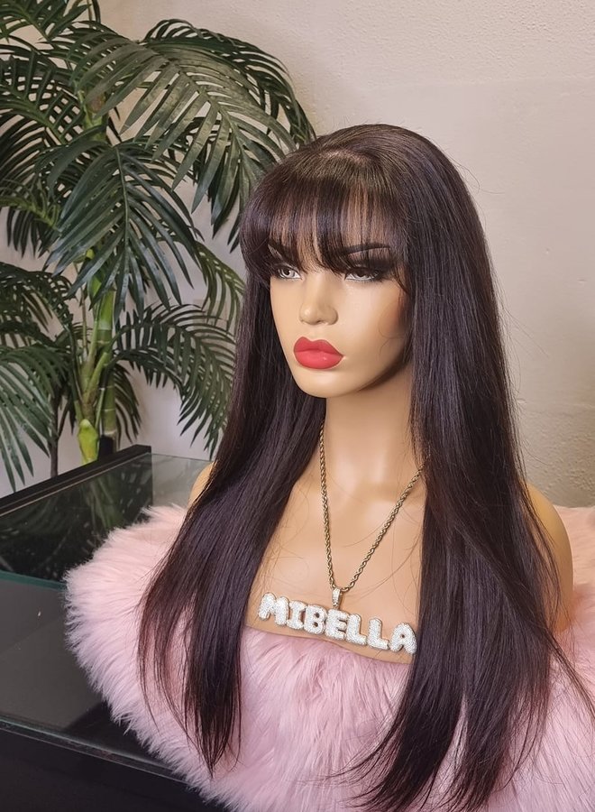 Chocolate Truffle - Closure Wig Bangs 20 inch Raw Indian Straight