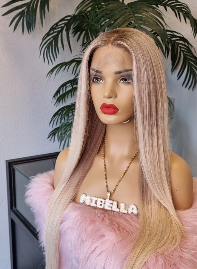 Blushing Beige - Frontal Wig Highlighted Blonde Raw Indian 24"