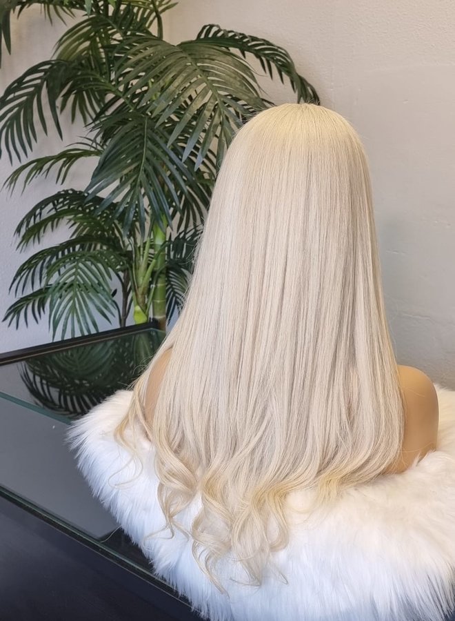 Sandy Serenity - 4x4 Transparent Closure Wig Icey Blonde Raw Indian Hair