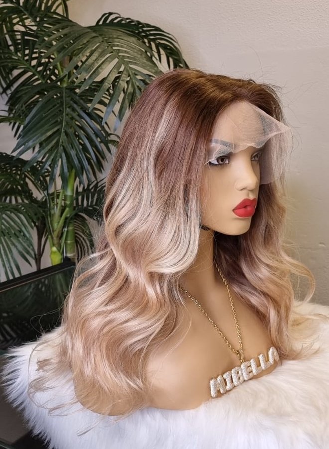 Mocha Tan - Front Lace Wig Blonde 16" - Remy Hair