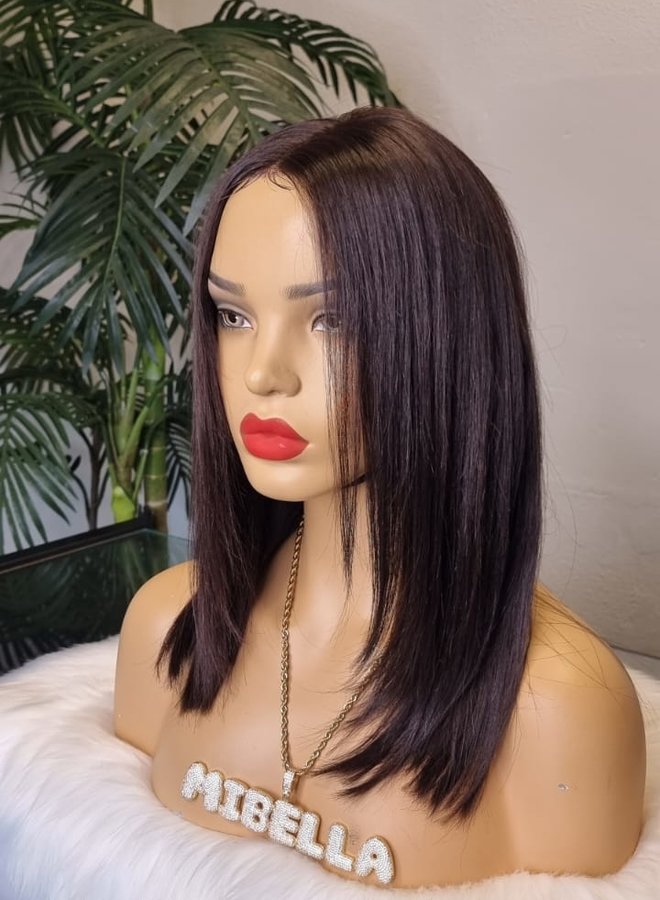Midnight Plum - Front Lace Wig Natural Straight 12" - Remy Hair