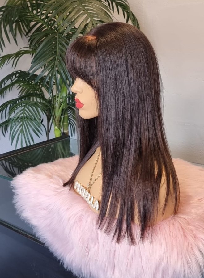 Mulberry Mist - Closure Wig Natural Straight 14" - Raw Indian Hair - Pony Bangs