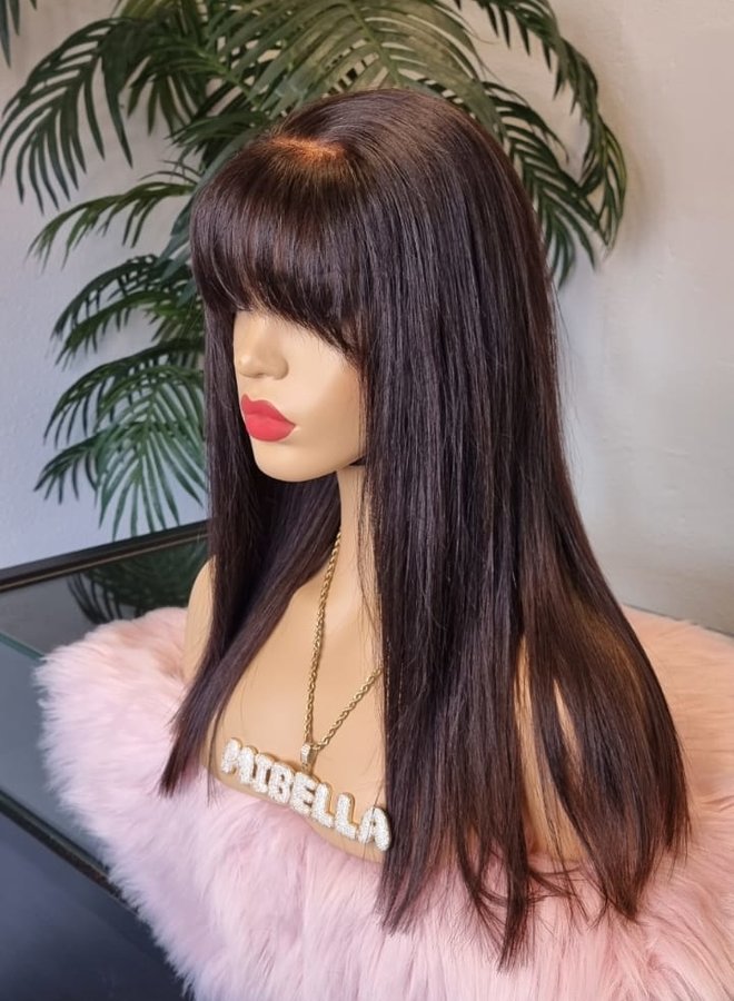 Mulberry Mist - Closure Wig Natural Straight 14" - Raw Indian Hair - Pony Bangs