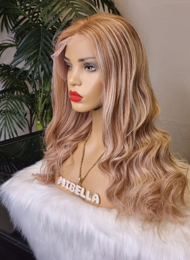 Terracotta Spice - Front Lace Wig Body Wave 18" - Remy Hair - Highlighted Blonde Brown