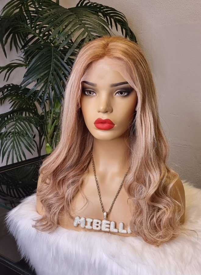 Terracotta Spice - Front Lace Wig Body Wave 18" - Remy Hair - Highlighted Blonde Brown