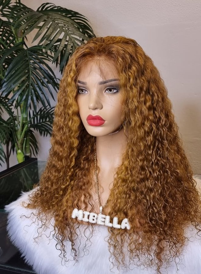 Cinnamon Spice - Frontal Wig Caribbean Curly 24" - Steamed Raw Indian Hair - Colored