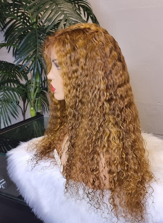 Cinnamon Spice - Frontal Wig Caribbean Curly 24" - Steamed Raw Indian Hair - Colored