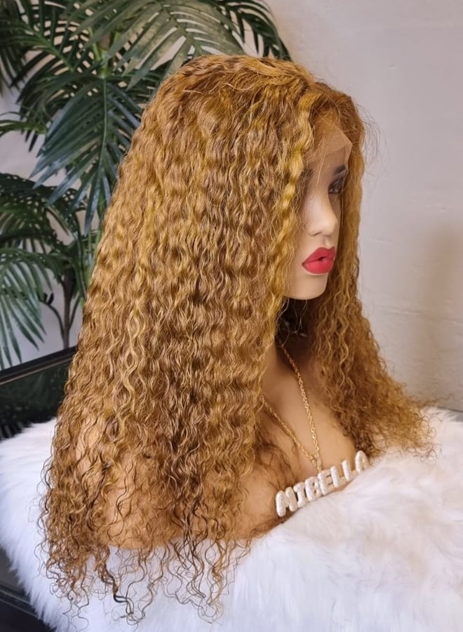 Cinnamon Spice - Frontal Wig Caribbean Curly 24" - Steamed Raw Indian Hair - Colored