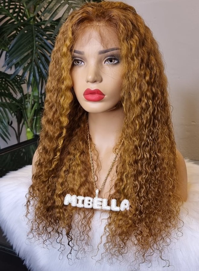 Cinnamon Spice - Frontal Wig Caribbean Curly 24" - Steamed Raw Indian Hair - Colored