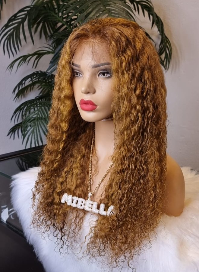 Cinnamon Spice - Frontal Wig Caribbean Curly 24" - Steamed Raw Indian Hair - Colored