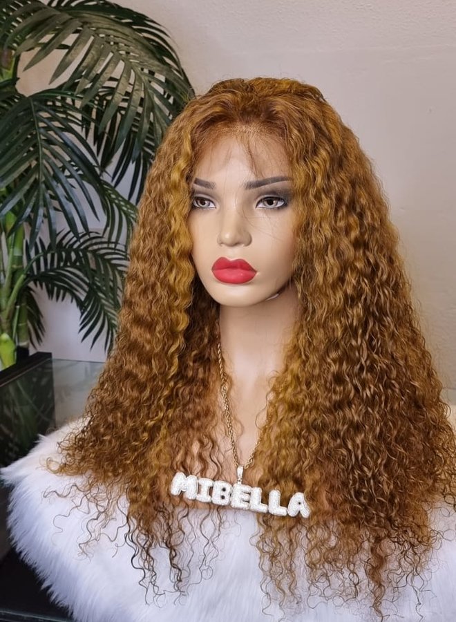 Cinnamon Spice - Frontal Wig Caribbean Curly 24" - Steamed Raw Indian Hair - Colored