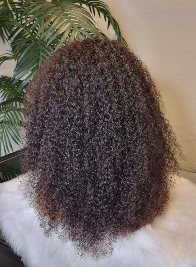 Mahogany Diva - Frontal wig 20" Steamed Raw Indian Kinky Curly - Capsize Medium - Korean Brown Lace