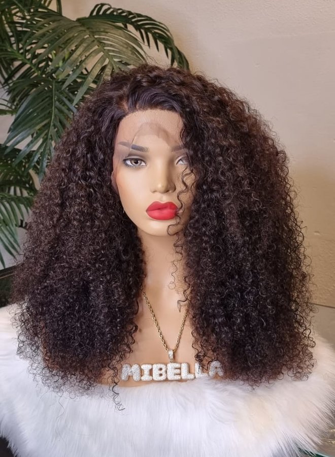 Mahogany Diva - Frontal wig 20" Steamed Raw Indian Kinky Curly - Capsize Medium - Korean Brown Lace