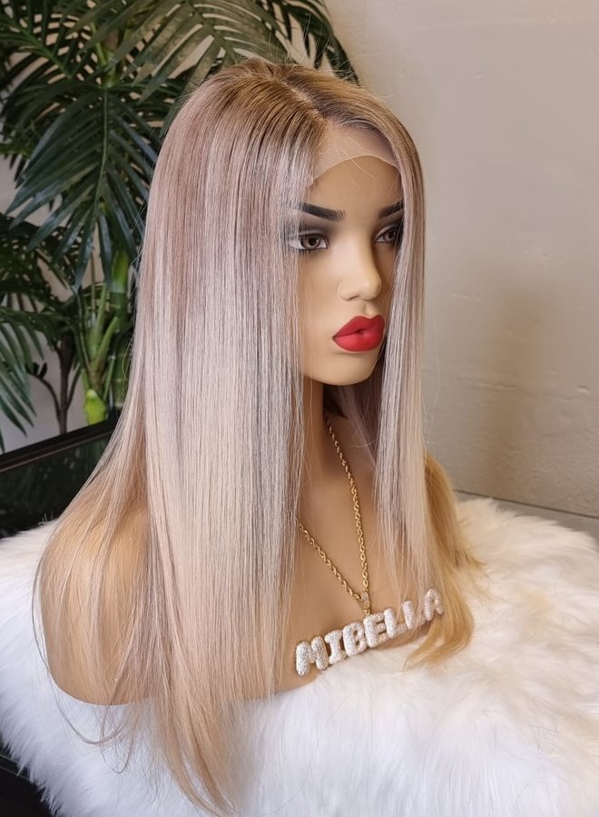 Pearly Rose - Closure Wig Natural Straight 18" - Colored Raw Indian Hair