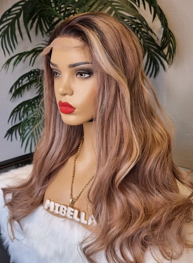 Rosy Twilight - Closure Wig Colored Raw Indian Hair 22"