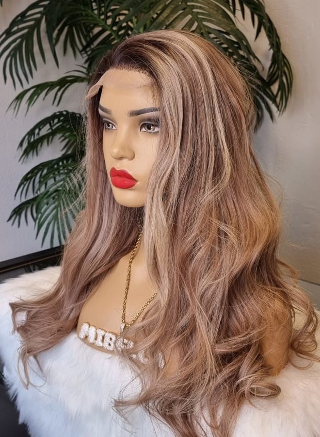 Rosy Twilight - Closure Wig Colored Raw Indian Hair 22"