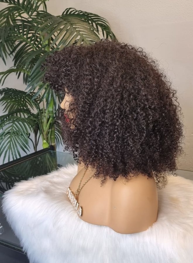 Espresso Noir - Wefted Wig Kinky Curly 16" - Steamed Raw Indian Hair