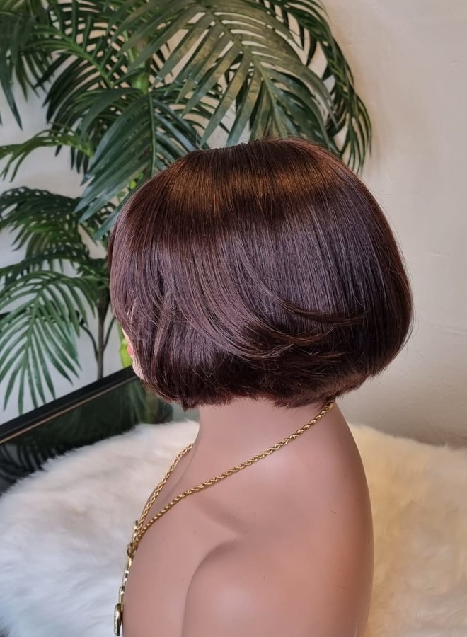 Cherry Truffle - Full Lace Wig Natural Straight 6" - Short Bob #2 - 100% Human Hair - Cap S