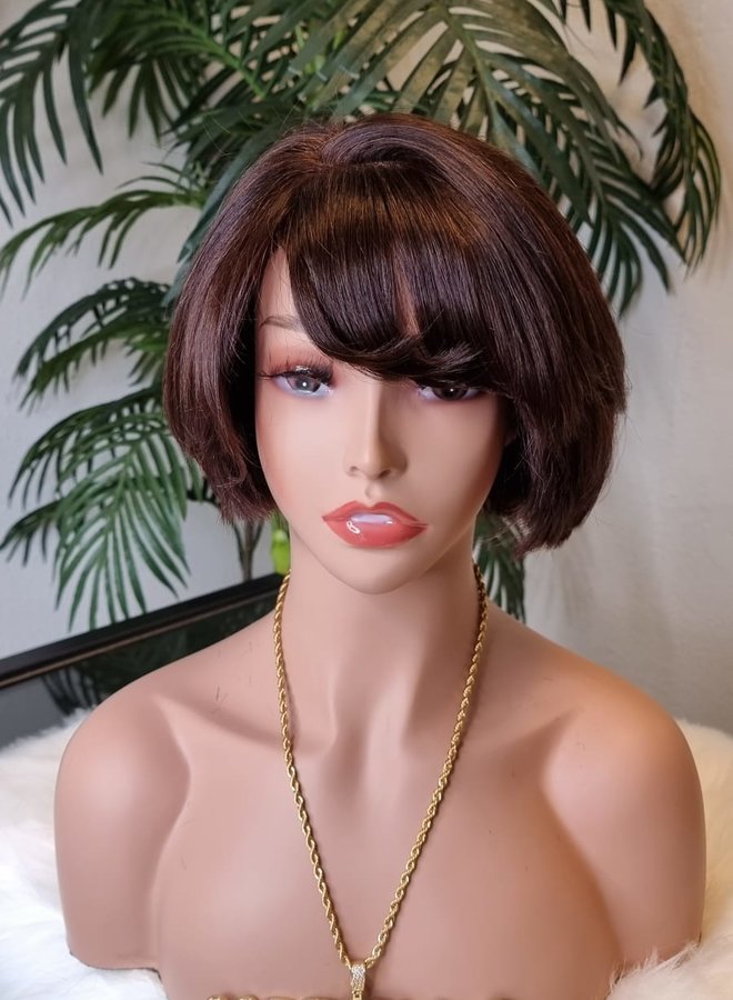 Cherry Truffle - Full Lace Wig Natural Straight 6" - Short Bob #2 - 100% Human Hair - Cap S