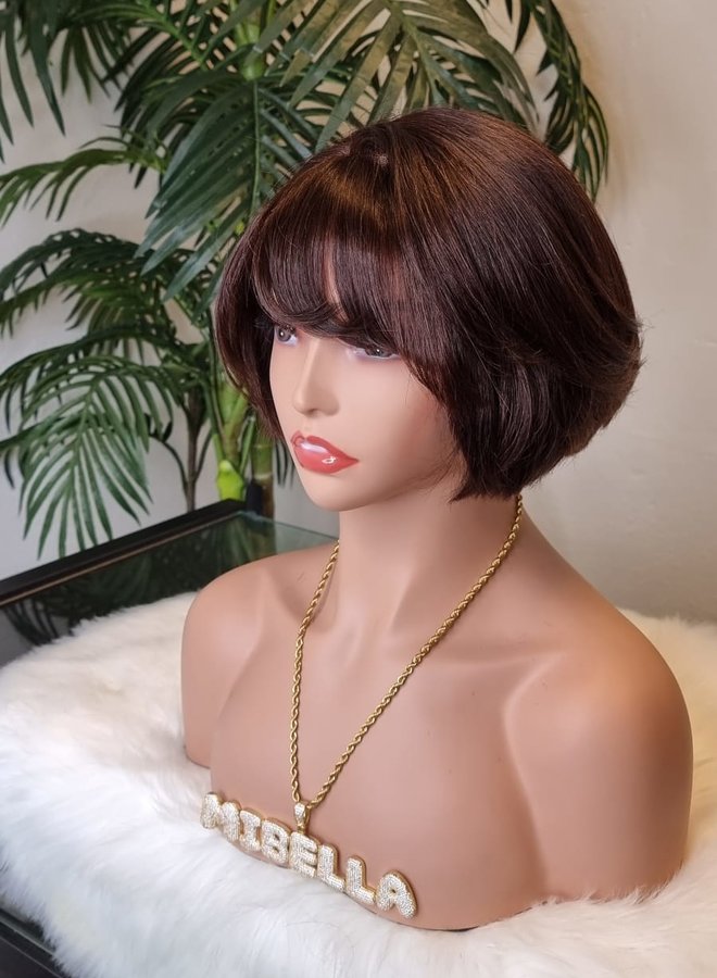 Cherry Truffle - Full Lace Wig Natural Straight 6" - Short Bob #2 - 100% Human Hair - Cap S