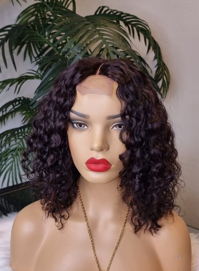 Amethyst Brown	- Closure Wig Caribbean Curly 12" - Steamed Raw Indian Hair