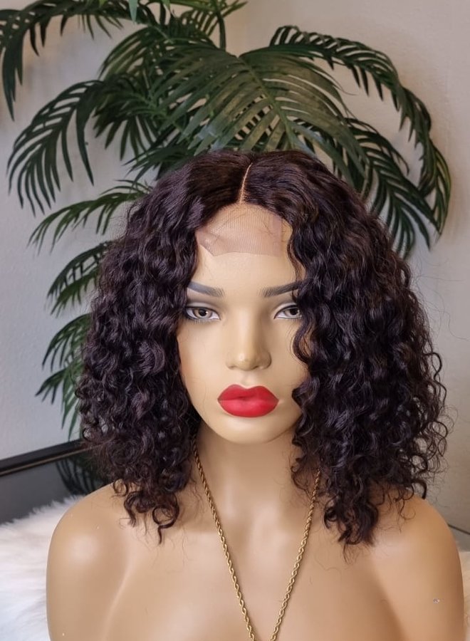Amethyst Brown	- Closure Wig Caribbean Curly 12" - Steamed Raw Indian Hair