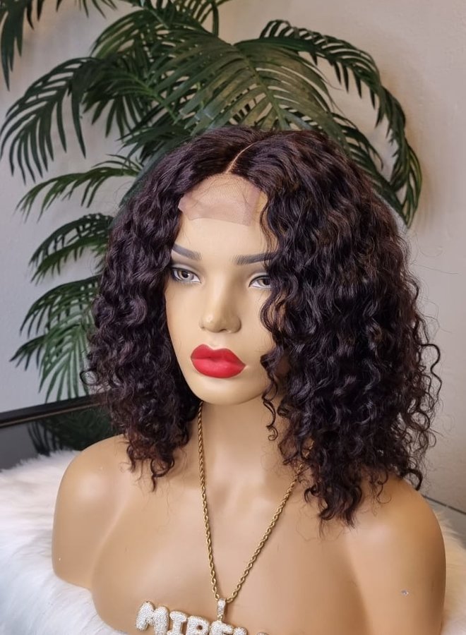 Amethyst Brown	- Closure Wig Caribbean Curly 12" - Steamed Raw Indian Hair