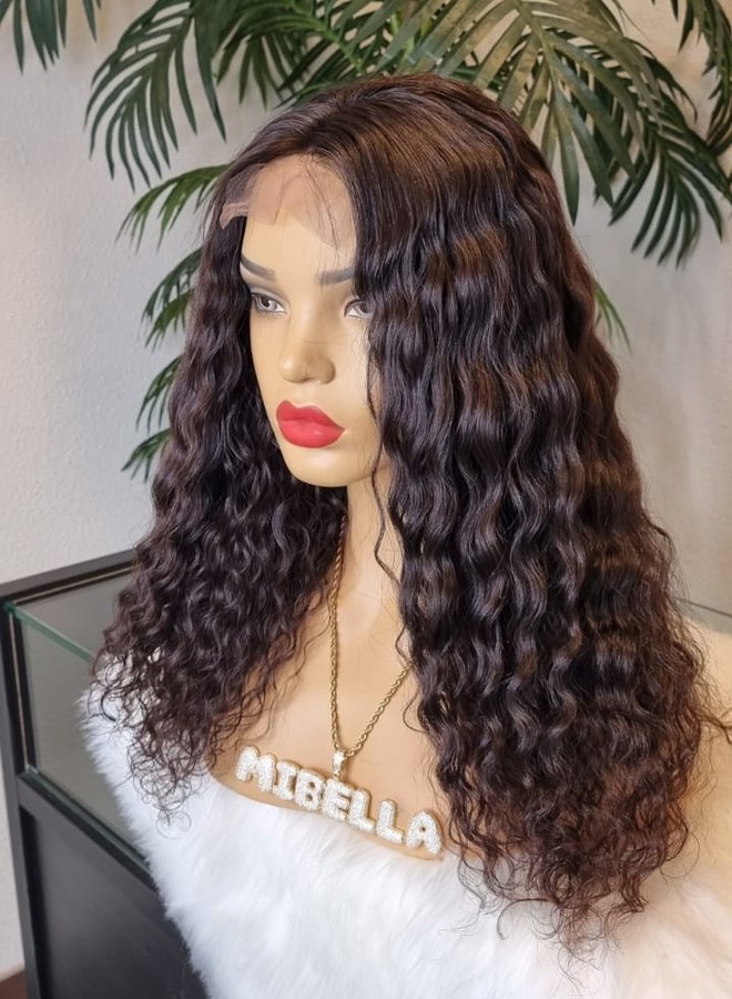 Deep Plum - Closure Wig Moroccan Curly 18"  - Steamed Raw Indian Hair