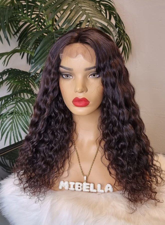 Deep Plum - Closure Wig Moroccan Curly 18"  - Steamed Raw Indian Hair