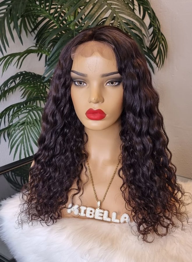 Deep Plum - Closure Wig Moroccan Curly 18"  - Steamed Raw Indian Hair