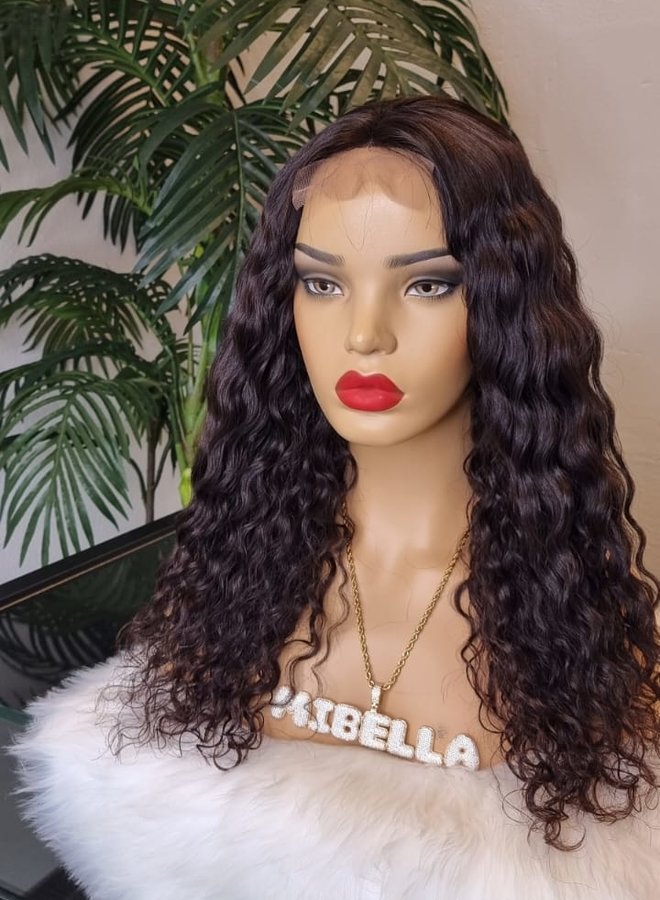 Deep Plum - Closure Wig Moroccan Curly 18"  - Steamed Raw Indian Hair