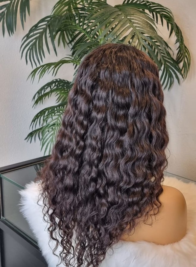 Deep Plum - Closure Wig Moroccan Curly 18"  - Steamed Raw Indian Hair