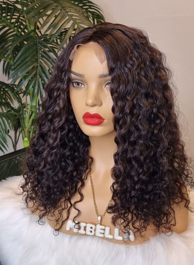Mocha Goddess - Closure Wig Caribbean Curly 16"  - Steamed Raw Indian Hair