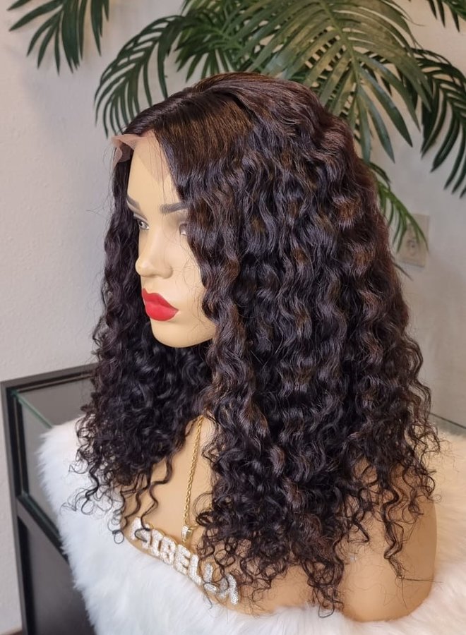 Mocha Goddess - Closure Wig Caribbean Curly 16"  - Steamed Raw Indian Hair