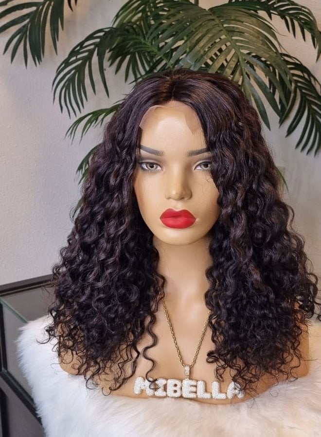 Mocha Goddess - Closure Wig Caribbean Curly 16"  - Steamed Raw Indian Hair