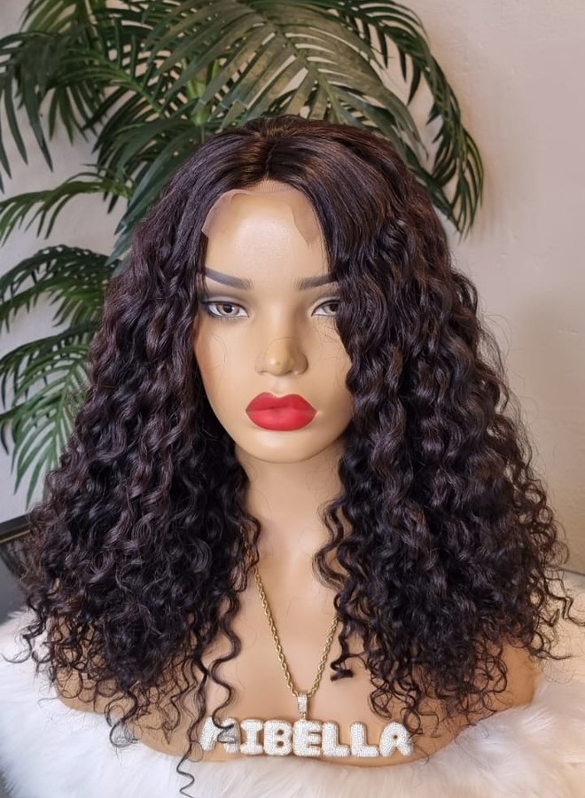 Mocha Goddess - Closure Wig Caribbean Curly 16"  - Steamed Raw Indian Hair