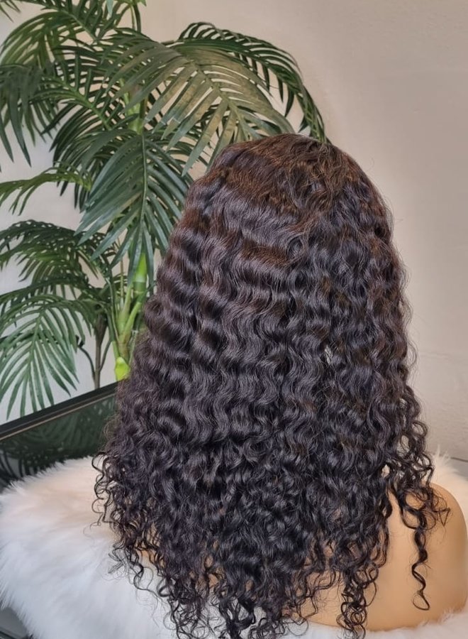 Mocha Goddess - Closure Wig Caribbean Curly 16"  - Steamed Raw Indian Hair