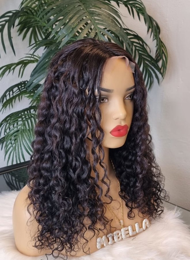 Mocha Goddess - Closure Wig Caribbean Curly 16"  - Steamed Raw Indian Hair