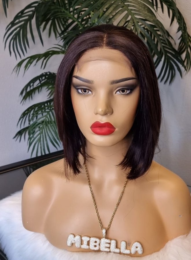 Deep Cherrywood - Closure Wig Natural Straight 8" - Mini Bob - Remy Hair