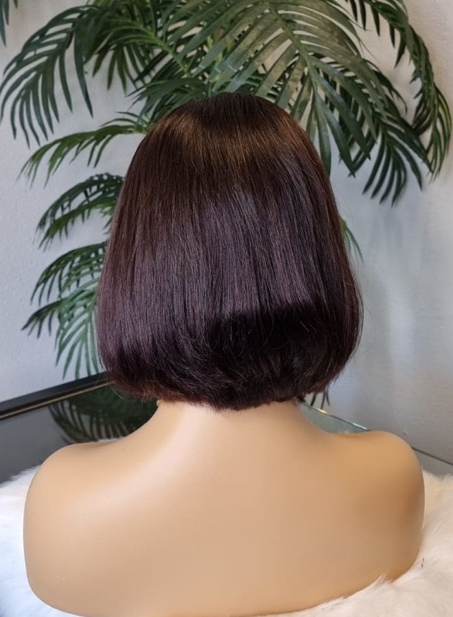 Deep Cherrywood - Closure Wig Natural Straight 8" - Mini Bob - Remy Hair