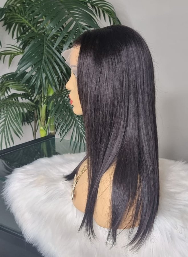 Ebony Elegance - Frontal Wig Natural Straight 18" - Remy Hair
